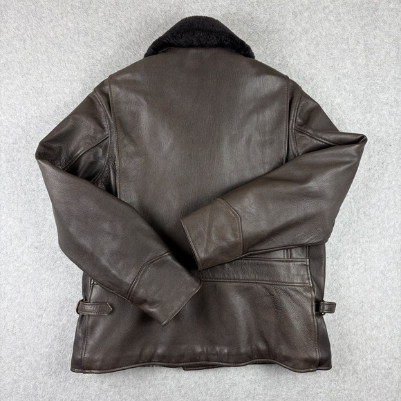 Vtg LL Bean Jacket Mens Medium Brown Leather Sherpa Pile Lined Bomber 90s USA - Picture 8 of 14
